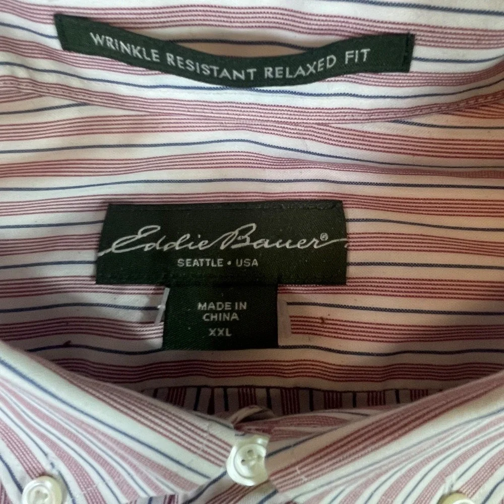 Eddie Bauer Shirt Mens 2XL Multi Striped Wrinkle Resistant Back Box Button Down